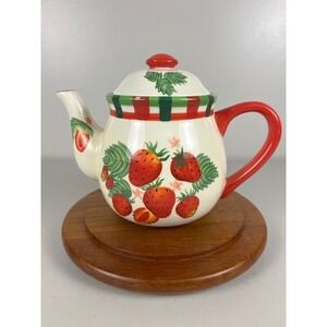 Charming Strawberry Ceramic Teapot Red Handle and Lid Kitchenware